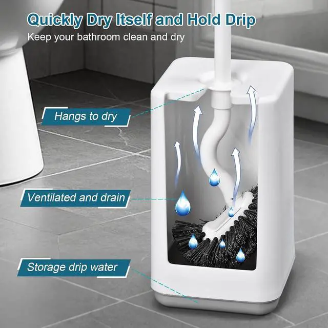 Alt view image 6 of 7 - Toilet Bowl Brush and Holder Sturdy Plastic Long Handled Toilet Brushes for Bathroom with Ventilated Base Easy to Assemble for Deep Cleaning (White 1)