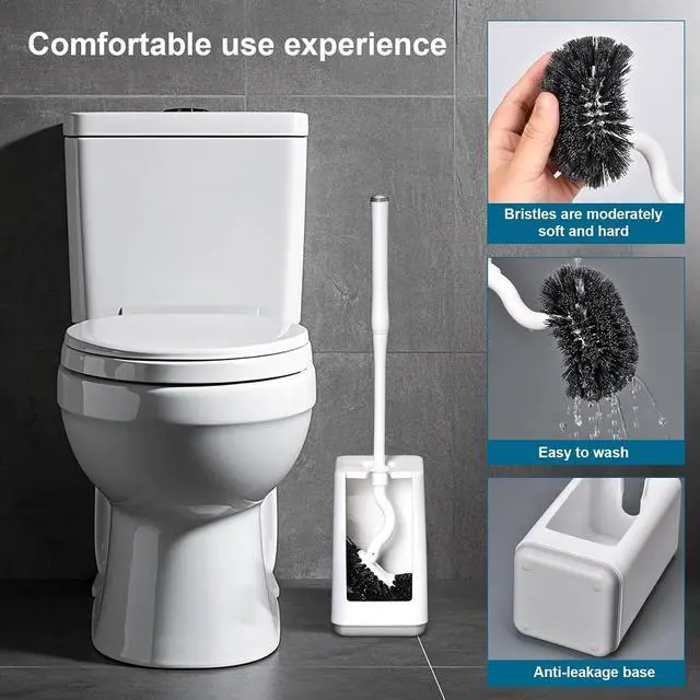 Alt view image 5 of 7 - Toilet Bowl Brush and Holder Sturdy Plastic Long Handled Toilet Brushes for Bathroom with Ventilated Base Easy to Assemble for Deep Cleaning (White 1)