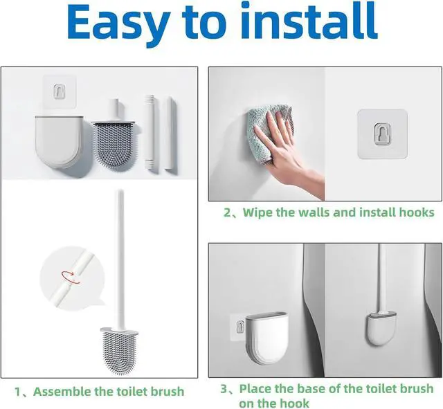 Alt view image 4 of 4 - Silicone Toilet Brush,Toilet Bowl Brush,Toilet Brush and Holder Set,Rv Toilet Cleaner Brush Wall Mounted for BathroomRV Travel Trailers and Campers
