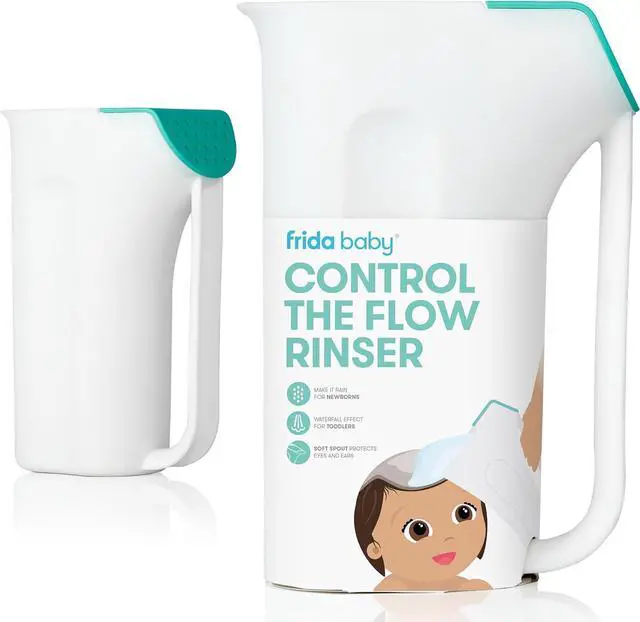 Main image of Frida Baby Control The Flow Bath Rinse Cup, Tear Free Rinser to Wash Hair and Body with Easy Grip Handle and Removable Rain Shower, Made in USA
