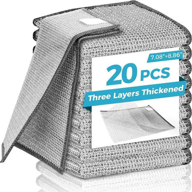 Main image of 20 Pcs New Upgrade 3-Layer Metal Dish Cloth, No Scratches and No Odor, Multipurpose Wire Dishwashing Rag for Wet and Dry, Kitchen Cleaning Dish Rags,Sinks, Dishes, Stove Top, Dimensions(7.08x8.86)