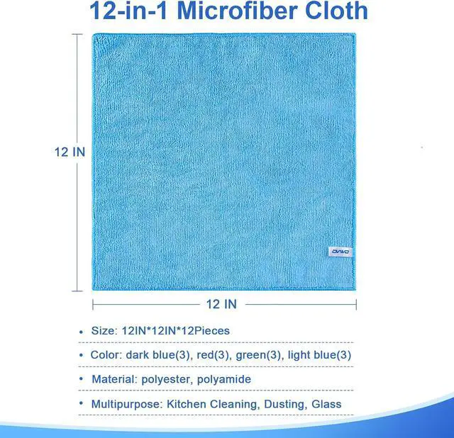 Alt view image 2 of 7 - Microfiber Cleaning Cloth, 12Pcs, 12" x 12", High Density, 4 Colors