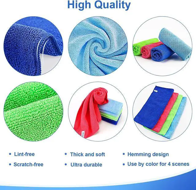 Alt view image 3 of 7 - Microfiber Cleaning Cloth, 12Pcs, 12" x 12", High Density, 4 Colors