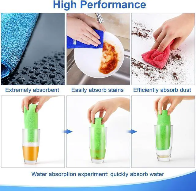 Alt view image 4 of 7 - Microfiber Cleaning Cloth, 12Pcs, 12" x 12", High Density, 4 Colors