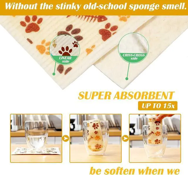 Alt view image 2 of 7 - Geiserailie 6 Pack Swedish Cat Dishcloths, Reusable Kitchen Towels
