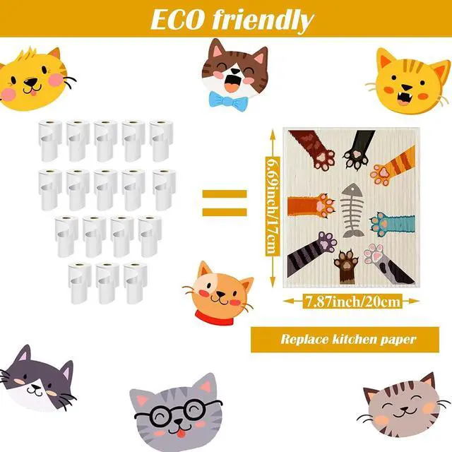 Alt view image 3 of 7 - Geiserailie 6 Pack Swedish Cat Dishcloths, Reusable Kitchen Towels