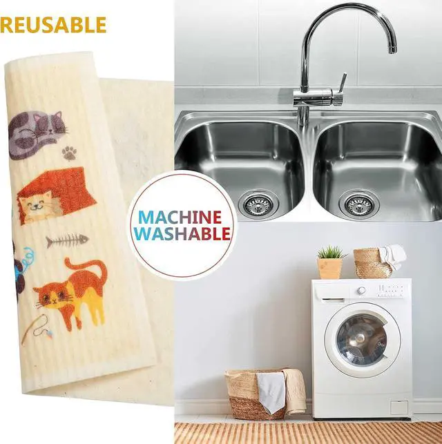 Alt view image 4 of 7 - Geiserailie 6 Pack Swedish Cat Dishcloths, Reusable Kitchen Towels