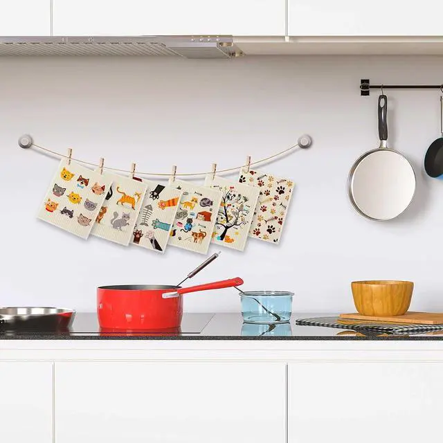 Alt view image 6 of 7 - Geiserailie 6 Pack Swedish Cat Dishcloths, Reusable Kitchen Towels