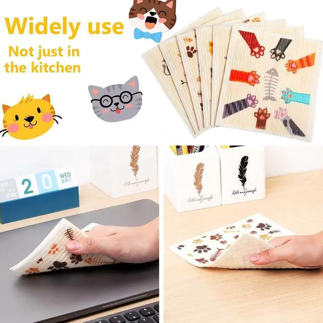 Alt view image 7 of 7 - Geiserailie 6 Pack Swedish Cat Dishcloths, Reusable Kitchen Towels