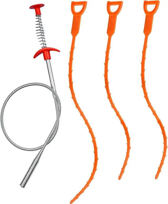 Main image of 4PCS Drain Augers Hair Drain Clog Remover, Bendable Cleaner, for Kitchen Catcher, Sink, Sewer Cleaning Tool