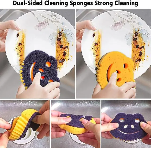 Alt view image 2 of 6 - 12 Pack Frog Dual-Sided Multi-Functional Premium Cleaning Sponges,Scrub Sponges,Dishwashing Sponge for Heavy Duty Scouring Pads,Kitchen,Furniture,Dish,Bathroom
