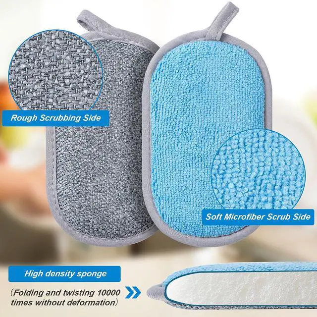 Alt view image 2 of 7 - Non Scratch Scrub Sponge-6pack, Dual-Sided Sponges Kitchen(M,Gray-Blue)