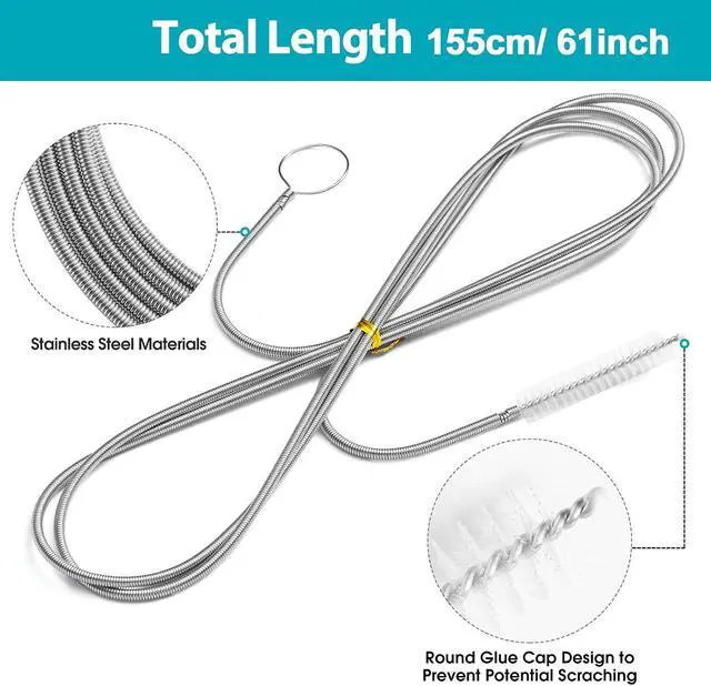 Alt view image 2 of 7 - RayTour Extra-Thick Drain Brush with Stronger Spring 61-Inch Stainless Steel and Nylon Pipe Cleaner for Flexible, Curved & Slim Holes, Stronger Spring Version