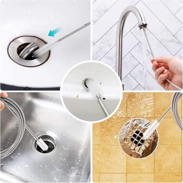 Alt view image 4 of 7 - RayTour Extra-Thick Drain Brush with Stronger Spring 61-Inch Stainless Steel and Nylon Pipe Cleaner for Flexible, Curved & Slim Holes, Stronger Spring Version