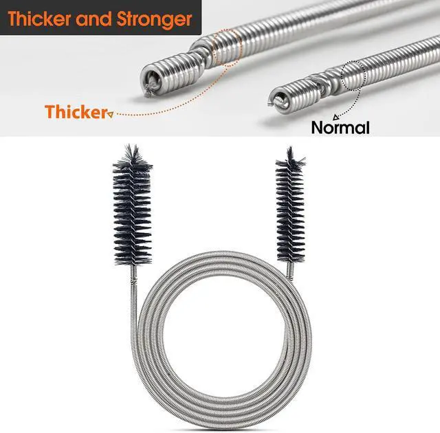 Alt view image 5 of 7 - RayTour Extra-Thick Drain Brush with Stronger Spring 61-Inch Stainless Steel and Nylon Pipe Cleaner for Flexible, Curved & Slim Holes, Stronger Spring Version