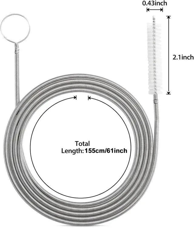 Alt view image 6 of 7 - RayTour Extra-Thick Drain Brush with Stronger Spring 61-Inch Stainless Steel and Nylon Pipe Cleaner for Flexible, Curved & Slim Holes, Stronger Spring Version