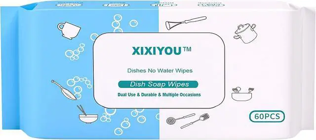 Main image of Reusable Dry & Wet Dish Soap Foam Wipes - Multi-Purpose Cleaning Towels for Kitchen, Bathroom, Travel | No Water Needed, Eco-Friendly, Reaches Hard-to-Clean Areas (60 Pack)