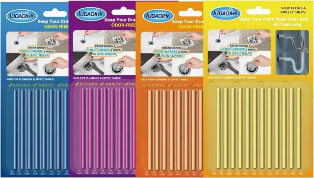 Main image of Drain Sticks Sink Cleaner Opener Enzyme Drain Cleaner to Keep Drains and Pipes Clear and Remove Odor 4 Packs(48 pcs)