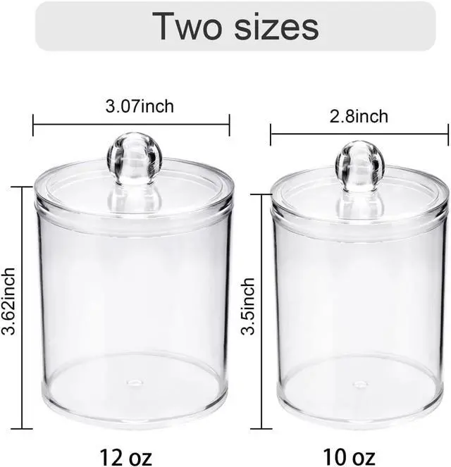 Alt view image 2 of 7 - WEISHI 4 Pack Qtip Holder Dispenser - Cotton Ball, Swab, Round Pads, Floss , Small Clear Plastic Apothecary Jar Containers with Lids for Bathroom Storage and Organization, Vanity Organizer