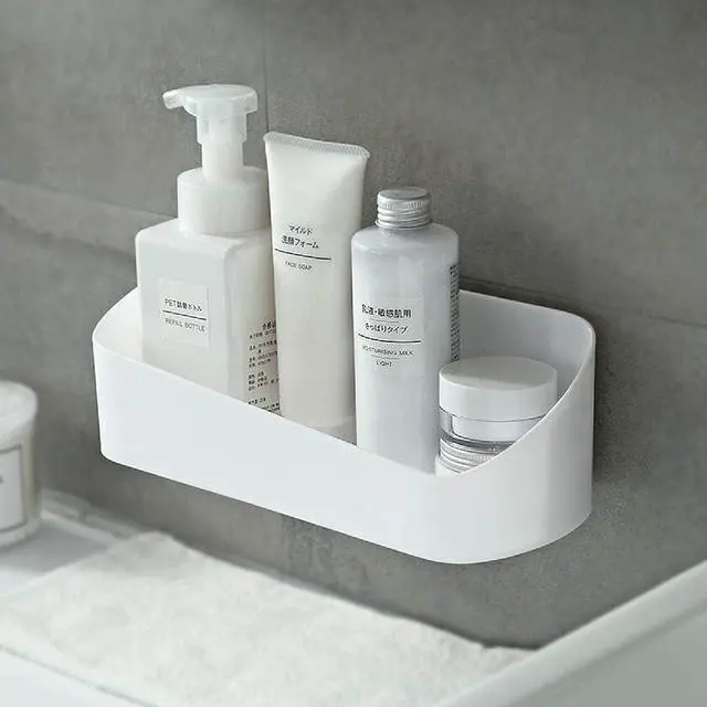 Main image of SUNFICON Adhesive Shower Caddy Wall Mounted Bathroom Shelf Organizer Storage Rack No Drilling Shower Shelf Bath Essentials Shampoo Spice Holder 2 Clear Adhesives for Shower Room Bathroom Kitchen White