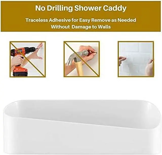 Alt view image 2 of 7 - SUNFICON Adhesive Shower Caddy Wall Mounted Bathroom Shelf Organizer Storage Rack No Drilling Shower Shelf Bath Essentials Shampoo Spice Holder 2 Clear Adhesives for Shower Room Bathroom Kitchen White