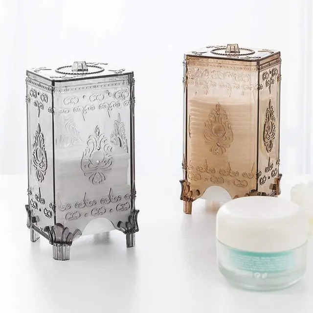 Alt view image 2 of 2 - Modern Translucent Desktop Makeup Organizers Cosmetic Storage Cotton Pad Dispenser Container Holder Plastic Makeup Remover Pad Box Case with Lid for Bathroom Vanity Countertop, Grey