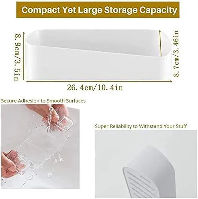 Alt view image 6 of 7 - SUNFICON Adhesive Shower Caddy Wall Mounted Bathroom Shelf Organizer Storage Rack No Drilling Shower Shelf Bath Essentials Shampoo Spice Holder 2 Clear Adhesives for Shower Room Bathroom Kitchen White