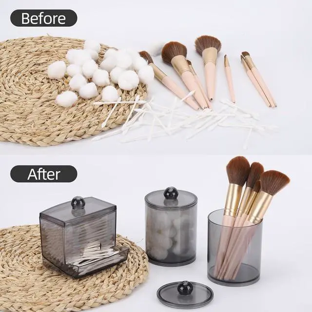 Alt view image 4 of 7 - Tbestmax 3 Pack Qtips Dispenser Bathroom Container, 10/12 oz Big Cotton Ball Holder, Apothecary Jar Organizer for Storage Cotton Swab, Round Pads, Floss Picks - Black