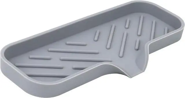 Main image of Silicone Bathroom Soap Dishes, Sponge Holder for Kitchen Sink, Shower Soap Holder with Drain, Soap Dispenser Tray, Soap Dish for Bottle, Cup, Sink or Counter Organizer - Gray 9" x 3.15"