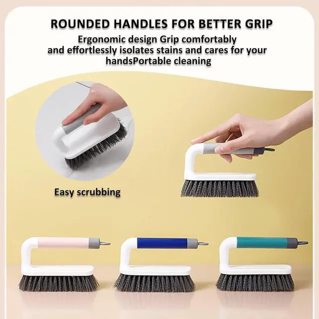 Alt view image 3 of 7 - Scrub Brush, Scrubbing Cleaning Brushes, Heavy Duty Cleaning Brushes with Handle, for Shower, Bathroom, Carpet, Kitchen and Bathtub Scrubber, 2 Pack (Grey)