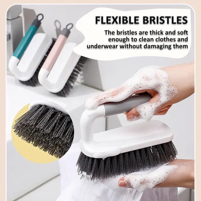 Alt view image 4 of 7 - Scrub Brush, Scrubbing Cleaning Brushes, Heavy Duty Cleaning Brushes with Handle, for Shower, Bathroom, Carpet, Kitchen and Bathtub Scrubber, 2 Pack (Grey)