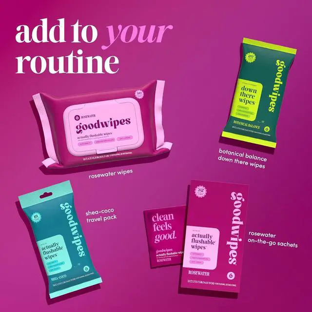 Alt view image 7 of 7 - goodwipes Flushable Wipes for Women - Rosewater Individually Wrapped Travel Butt Wipes To Go, Mini Purse & Festival Essentials for Adults, pH Balanced for Feminine Hygiene, 32 Count (1 Pack)