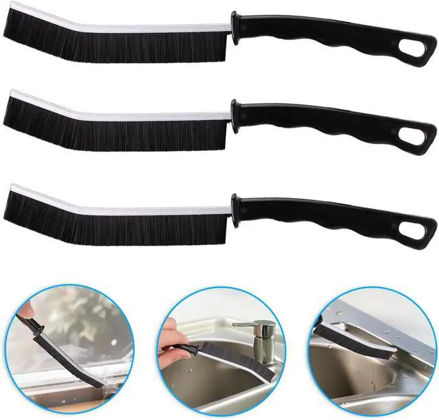 Alt view image 3 of 7 - Crevice Cleaning Brush Cleaning Tools Cleaning Supplies Grout Brush Scrub Brush Toilet Brush for Household Use for Cleaning Bathroom Kitchen 3 Pcs (Black)