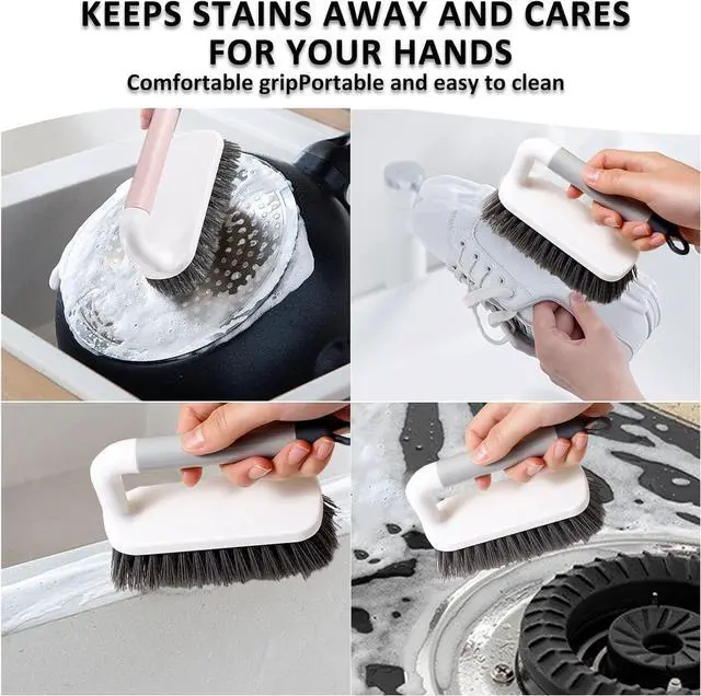 Alt view image 6 of 7 - Scrub Brush, Scrubbing Cleaning Brushes, Heavy Duty Cleaning Brushes with Handle, for Shower, Bathroom, Carpet, Kitchen and Bathtub Scrubber, 2 Pack (Grey)