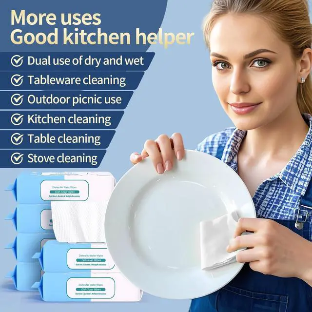Alt view image 3 of 7 - Reusable Dry & Wet Dish Soap Foam Wipes - Multi-Purpose Cleaning Towels for Kitchen, Bathroom, Travel | No Water Needed, Eco-Friendly, Reaches Hard-to-Clean Areas (60 Pack)