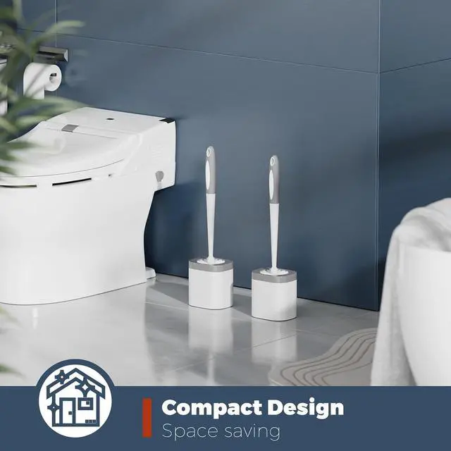 Alt view image 7 of 7 - Holaloha Toilet Brush and Holder Set, Space Saving, 2 Pack, White