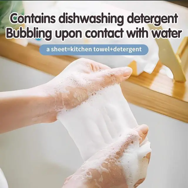 Alt view image 7 of 7 - Reusable Dry & Wet Dish Soap Foam Wipes - Multi-Purpose Cleaning Towels for Kitchen, Bathroom, Travel | No Water Needed, Eco-Friendly, Reaches Hard-to-Clean Areas (60 Pack)