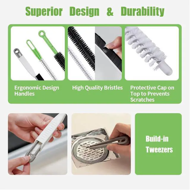 Alt view image 2 of 6 - Upgraded Cleaning Brush Kit - 3-Piece Set, Flexible Drain Brush, Crevice Brush with Nie, Ideal for Kitchen, Bathroom, Toilet, Vent Scrubber