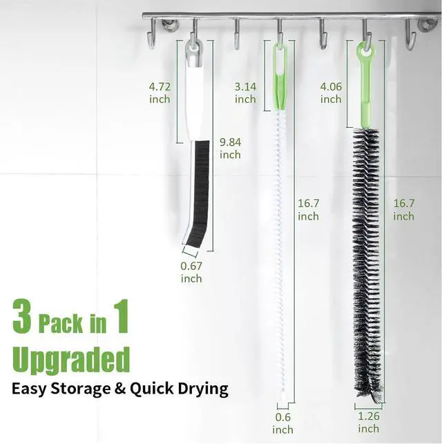 Alt view image 3 of 6 - Upgraded Cleaning Brush Kit - 3-Piece Set, Flexible Drain Brush, Crevice Brush with Nie, Ideal for Kitchen, Bathroom, Toilet, Vent Scrubber