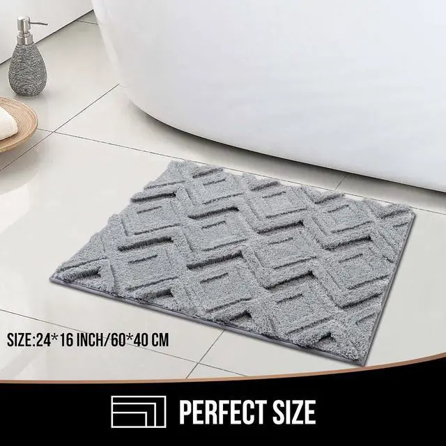 Alt view image 2 of 6 - Bath Mat & Bathroom-Rugs 24x16, Ultra Soft Machine Washable Microfiber Bath Mat, Absorbent Quick Dry Non Slip Rug for Bathroom Floor, Tub and Shower, Grey