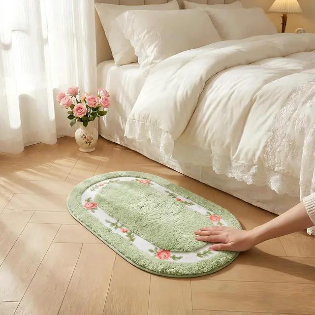 Main image of QMEAKMONY Bathroom Rugs Romantic Rose Flower Shaggy Area Rugs for Living Room Bedroom Kitchen Non Slip Absorbent Bath Mat Door Mat Washable(Green,16x24 in)