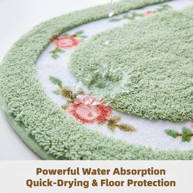 Alt view image 3 of 6 - QMEAKMONY Bathroom Rugs Romantic Rose Flower Shaggy Area Rugs for Living Room Bedroom Kitchen Non Slip Absorbent Bath Mat Door Mat Washable(Green,16x24 in)