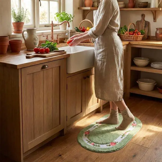 Alt view image 6 of 6 - QMEAKMONY Bathroom Rugs Romantic Rose Flower Shaggy Area Rugs for Living Room Bedroom Kitchen Non Slip Absorbent Bath Mat Door Mat Washable(Green,16x24 in)