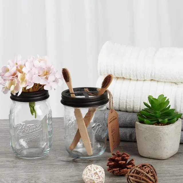 Alt view image 2 of 7 - Amolliar Mason Jar Toothbrush Holder, Rustproof Stainless Steel, Bronze