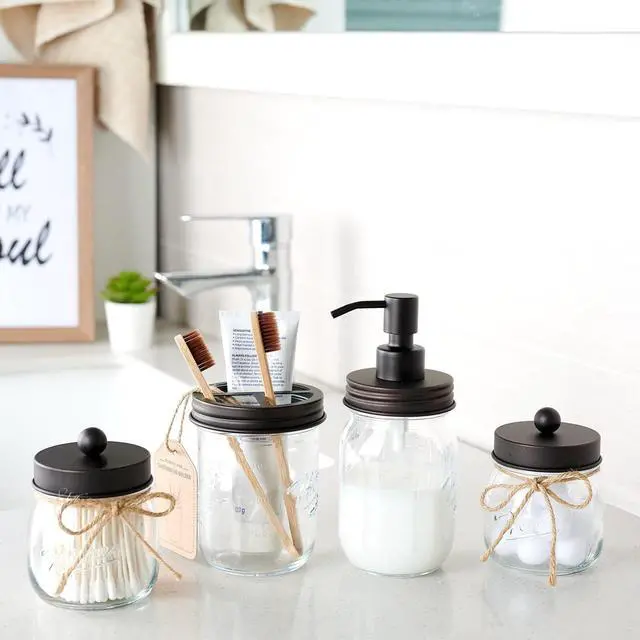Alt view image 3 of 7 - Amolliar Mason Jar Toothbrush Holder, Rustproof Stainless Steel, Bronze