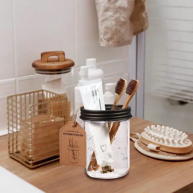 Alt view image 5 of 7 - Amolliar Mason Jar Toothbrush Holder, Rustproof Stainless Steel, Bronze
