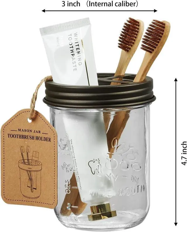 Alt view image 7 of 7 - Amolliar Mason Jar Toothbrush Holder, Rustproof Stainless Steel, Bronze