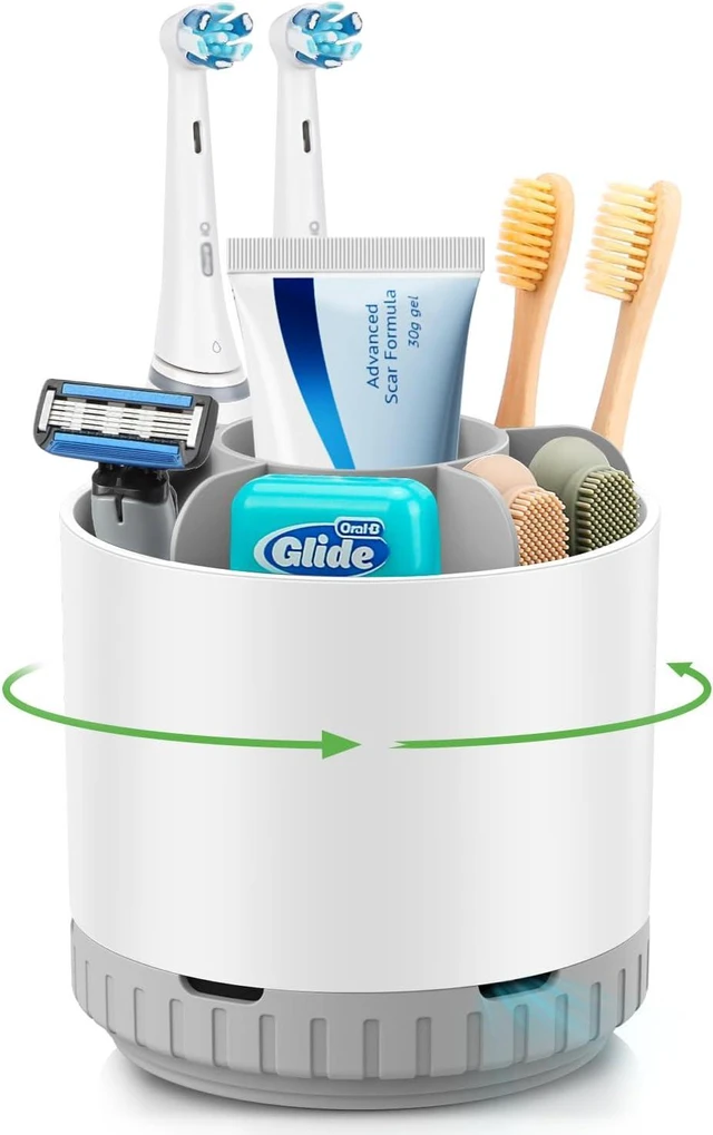 Main image of GFWARE Rotating White Toothbrush Holder for Bathroom Organizer, Drainage