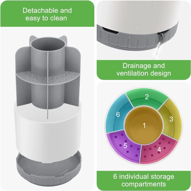 Alt view image 2 of 7 - GFWARE Rotating White Toothbrush Holder for Bathroom Organizer, Drainage