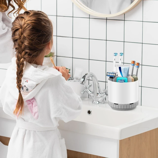 Alt view image 3 of 7 - GFWARE Rotating White Toothbrush Holder for Bathroom Organizer, Drainage